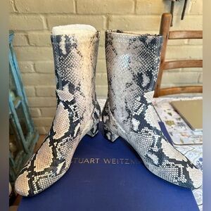 Stuart Weitzman Black and Cream Python Boots